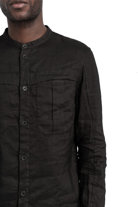 MASNADA Woven Ramie Pleated Shirt Black M3675