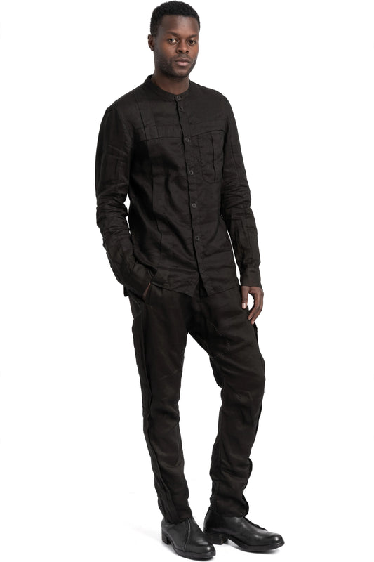 MASNADA Woven Ramie Pleated Shirt Black M3675