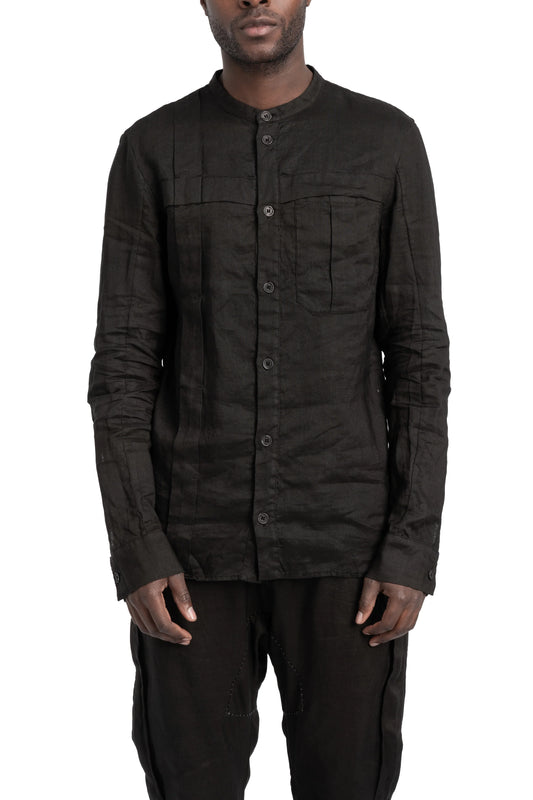 MASNADA Woven Ramie Pleated Shirt Black M3675