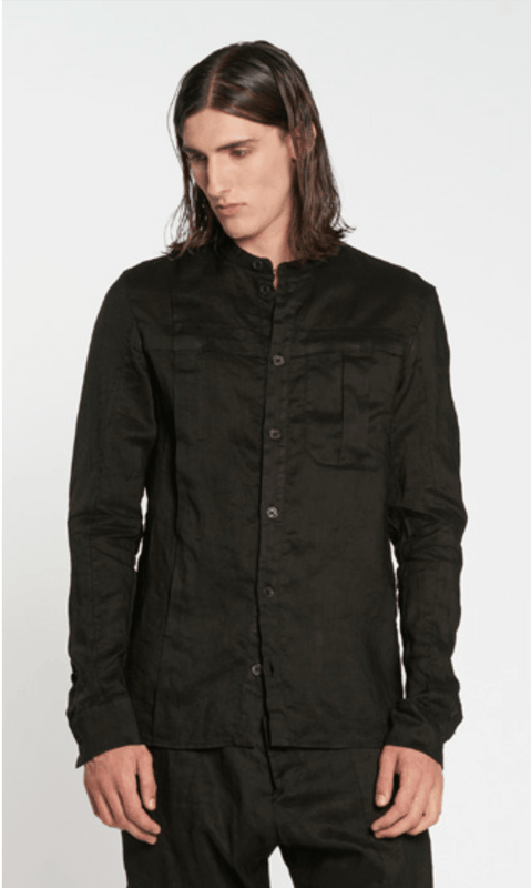 MASNADA Woven Ramie Pleated Shirt Black M3675