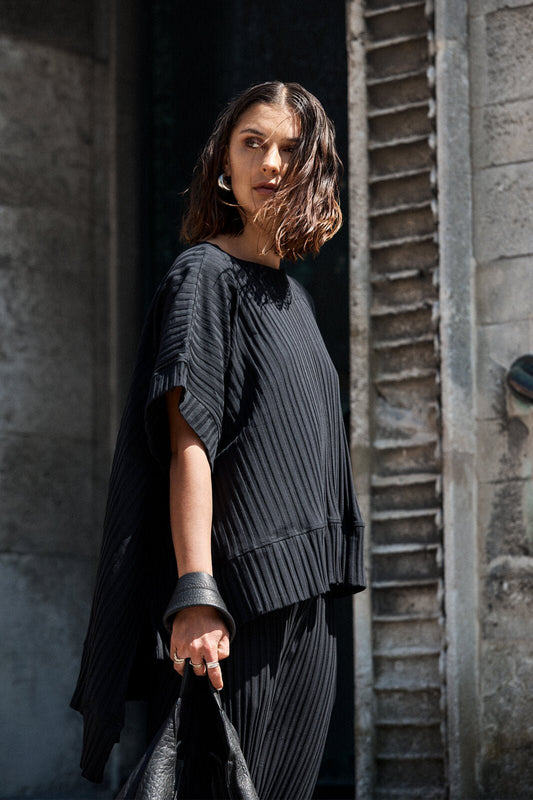 Pleats Black Blouse SA2188