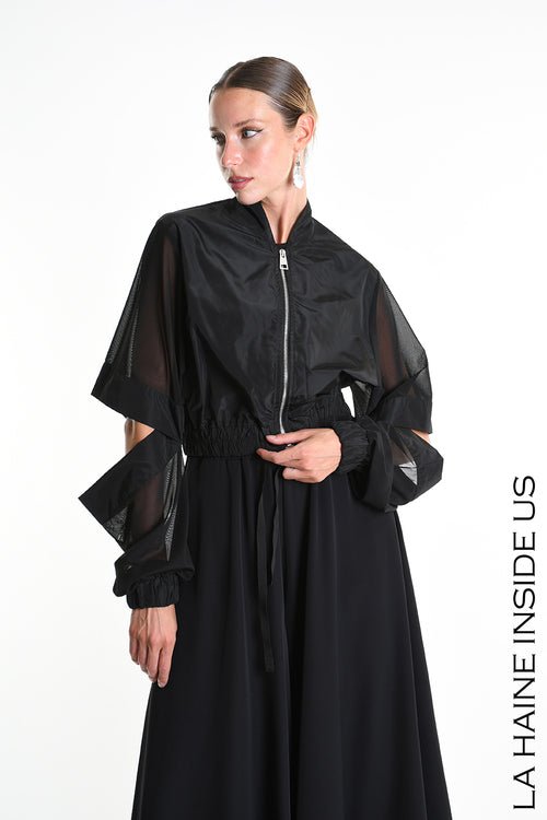 Crop Slit Sleeve Bomber W5361